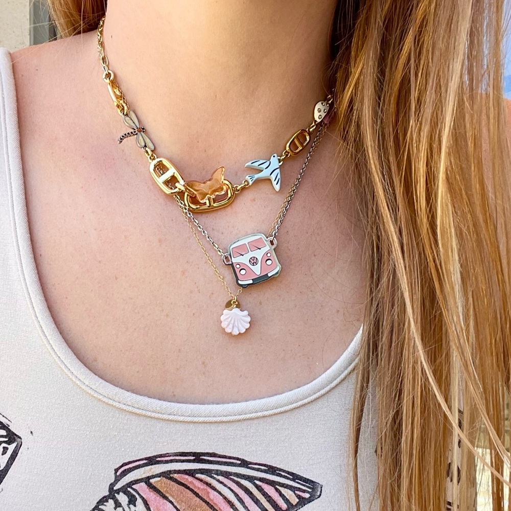 Pink VW Bus Necklace, Hippie Van Necklace